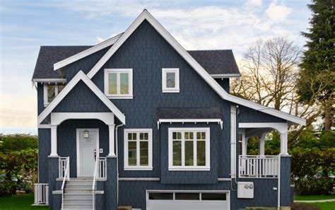 Home Color Options: Blue House Siding with White Trim - Allura CMS