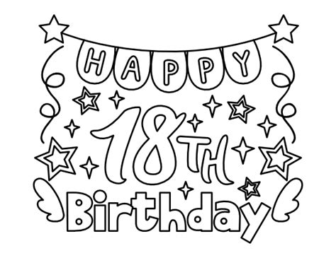 Printable Happy 18th Birthday Banner Coloring Page