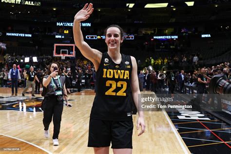 Caitlin Clark of the Iowa Hawkeyes celebrates after the Iowa Hawkeyes ...