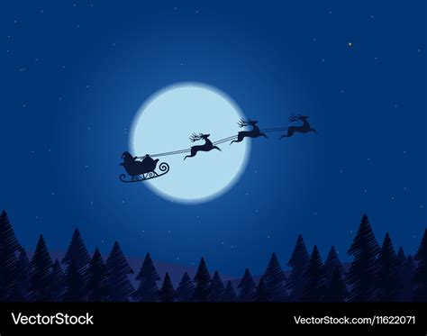 Santa flying through the night sky under Vector Image