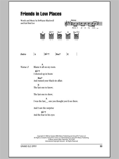 Friends In Low Places sheet music by Garth Brooks (Lyrics & Chords – 80063)