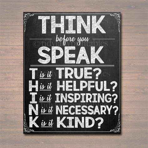 PRINTABLE Think Before You Speak Sign, INSTANT DOWNLOAD, Printable Classroom Decor, Motivational ...