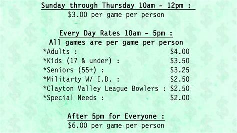 Bowling Rates: – Clayton Valley Bowl