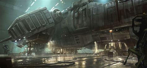 ArtStation - hangar for alien isolation, emmanuel shiu | Alien isolation, Ship art, Art