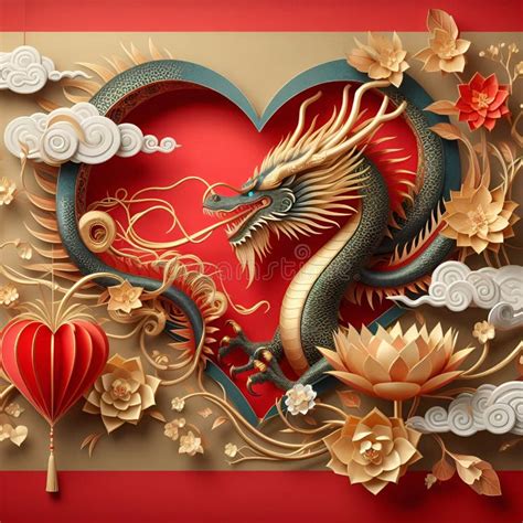 Wooden Element Dragon Zodiac with Love Sign, Decorative Clip Art. AI Generated. Stock Photo ...