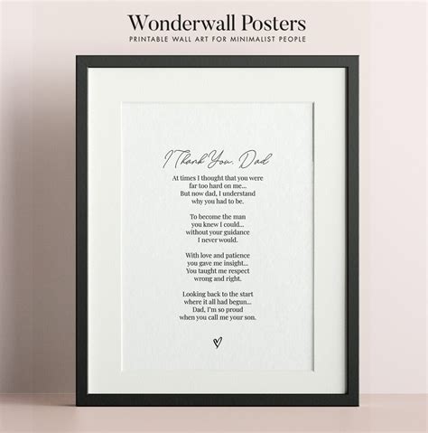 Gift Father I Thank You Dad Poem Fathers Day Printable Wall - Etsy