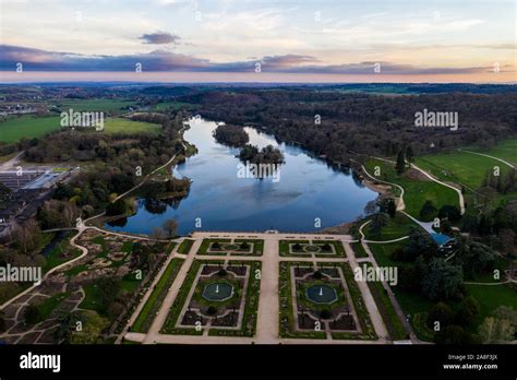 Beautiful Aerial view of the Trentham Gardens Estate and lake, in ...