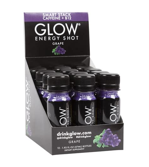 GLOW® Beverages Energy Shots - Grab and Go - Grape 1.93 fl oz Caffeine - (Pack of 12) - Net ...