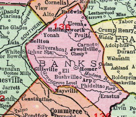 Banks County, Georgia, 1911, Map, Rand McNally, Homer, Hollingsworth, Silver Shoal