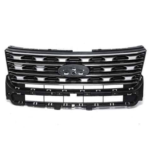 Replacement Silver + Black Sport Style Front Grille Grill For Ford Explorer 2016 2017