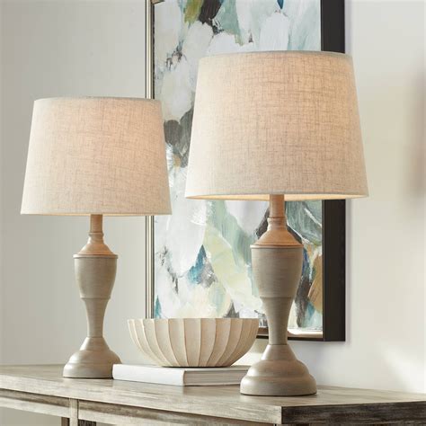 Buy 360 Lighting Claude Rustic Farmhouse Accent Table Lamps 21" Tall Set of 2 Beige Washed Metal ...