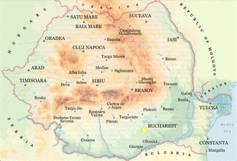 Romania - Physical Map - Travel and Tourism Information - Harta Fizica