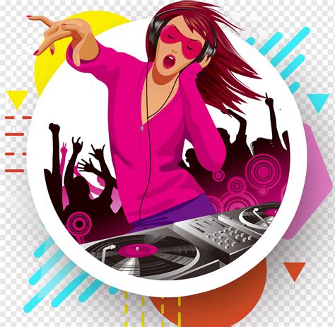 Ilustração de DJ feminina, disc jockey boate menina ilustração, música ...