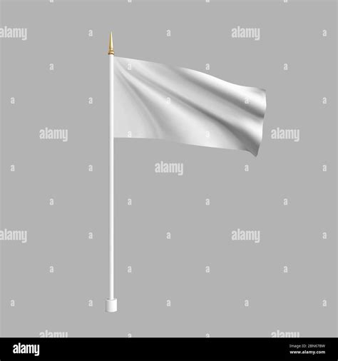 Realistic white flag waving in the wind. 3D advertising textile vector flags. Template for ...