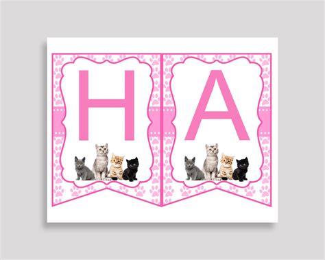 Cat Happy Birthday Banner Cat Birthday Party Banner - Etsy