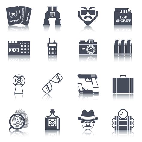 Spy gadgets black icons set 428860 Vector Art at Vecteezy