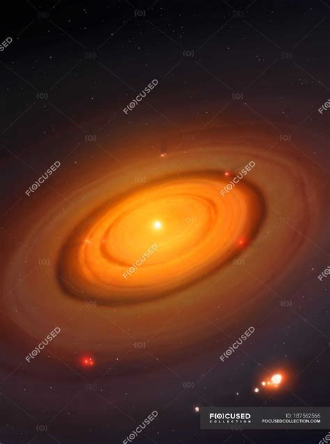 Formation of moons around gas giant planet. — astronomy, planet birth - Stock Photo | #187562566