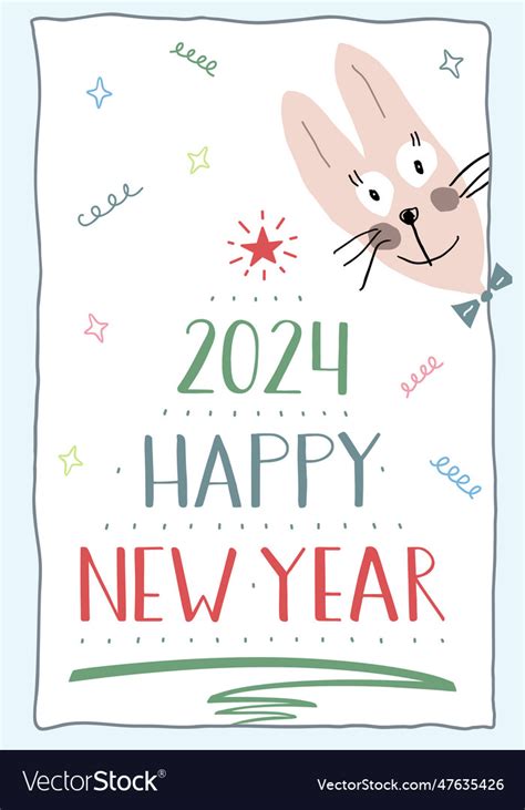 Happy new year 2024 greeting card cute funny Vector Image