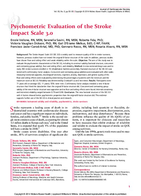 (PDF) Psychometric Evaluation of the Stroke Impact Scale 3.0 | Francisco Javier Carod Artal ...