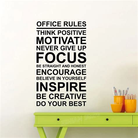 Office Rules Poster Wall Decal Work Motivation Quote Sign Think ...