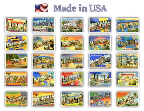 GREETINGS FROM 50 American states vintage reprints postcard | Etsy