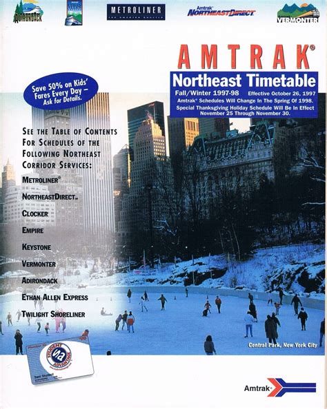 AMTRAK Northeast Timetable Winter 1997/1998