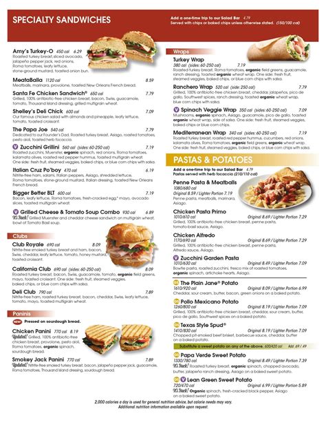 Jason Deli Menu Printable