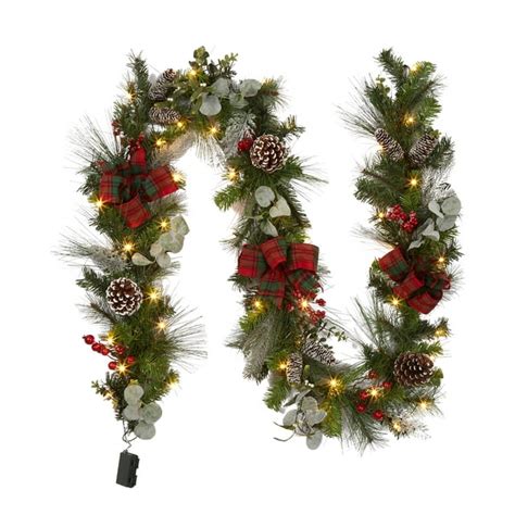 Fashionwu Christmas 9 ft Garland with Lights, Red Green Christmas ...