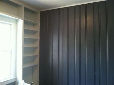 Painted dark wood paneling grey and white shelving. Turned out great | Our remodel\Our Projects ...