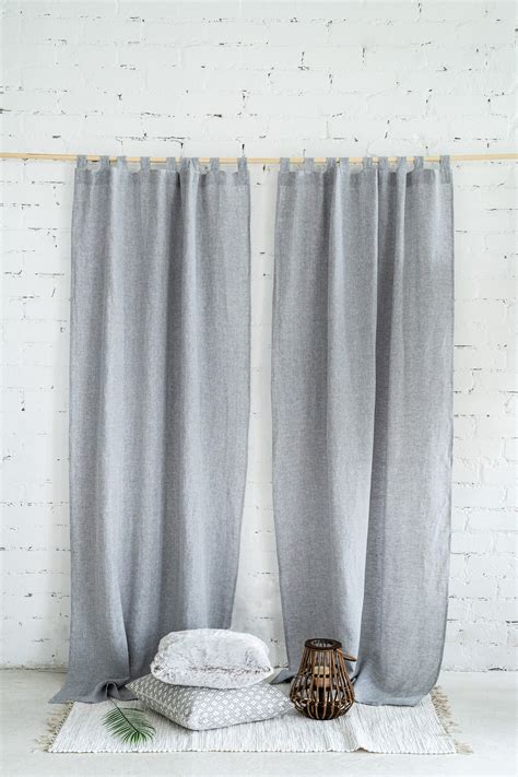 Tab Top Linen Curtain Panel. Gray Wide Window Drapery. Washed | Etsy