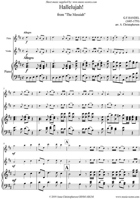 Messiah: Hallelujah Chorus: Flute, Violin, Piano by Handel | Hallelujah ...