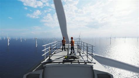 Maintenance Workers on Top of an Offshore Wind Turbine, Loop 4K Stock ...