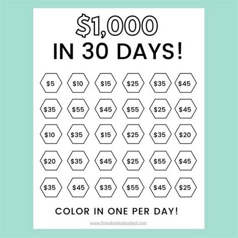 Money Saving Challenge Printable Save 1000 in 30 Days Savings Tracker ...