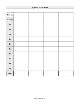 Printable Spinner Scoresheet