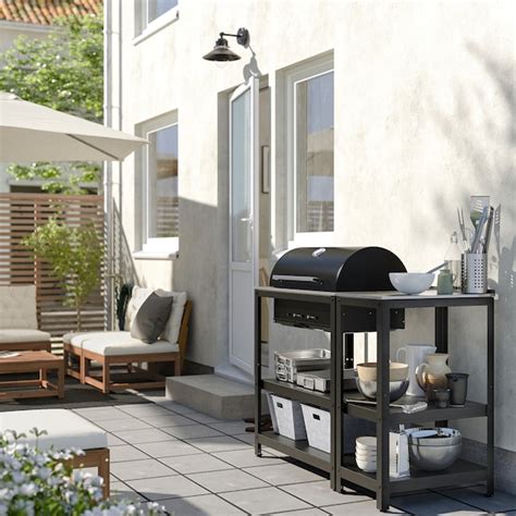 GRILLSKÄR charcoal grill w kitchen island, stainless steel/outdoor, 491 ...