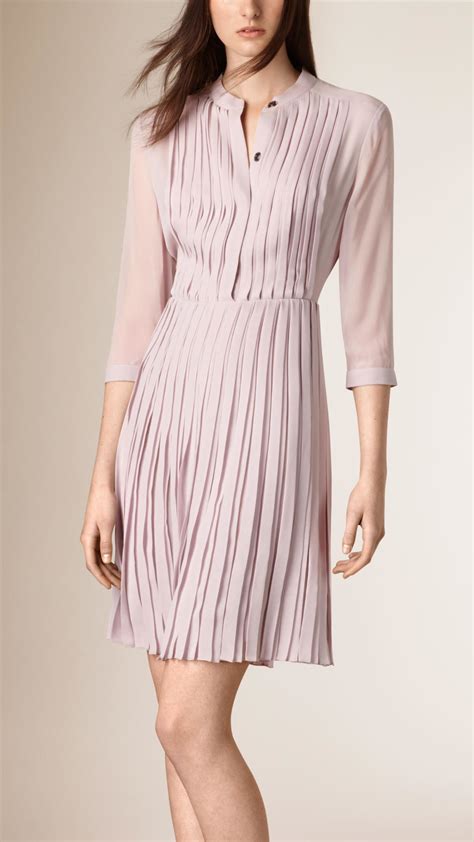 Lyst - Burberry Pleated Silk Dress in Pink