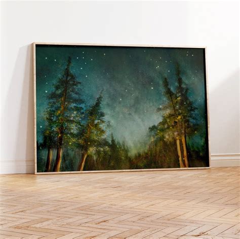 Woods Art Print Forest and Stars Artwork Pine Trees Under - Etsy