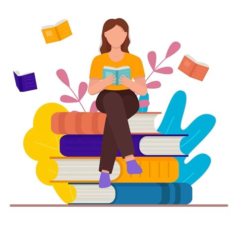 Premium Vector | Woman reading a book. woman sitting on books