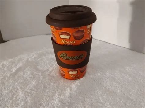HERSHEY REESES PEANUT Butter Cup Ceramic Travel Coffee Mug Silicone Lid Sleeve $13.05 - PicClick