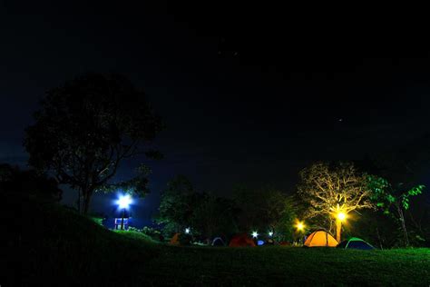 Camping tent with light in grass field at night. Activity 9740565 Stock ...