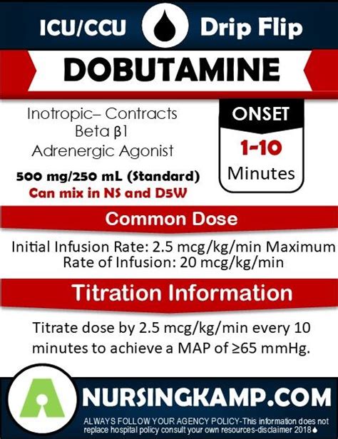 NURSING-KAMP-ICU-DRIP FLIP BOOK-Dobutamine Pharmacology Nursing, Icu Nursing, Nursing Career ...