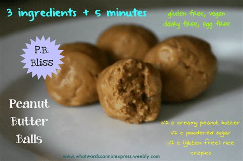 three peanut butter balls on a plate with the words, 3 ingredients and ...