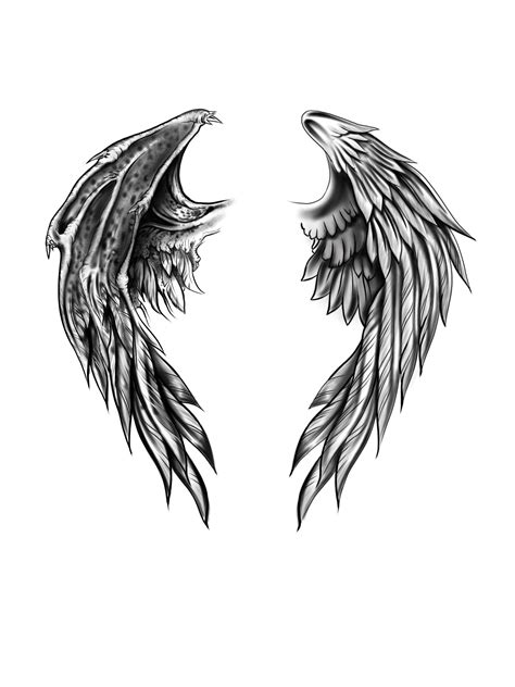 Wings Tattoo design Angel and Demon | Wings tattoo, Wing tattoo designs, Wing tattoos on back