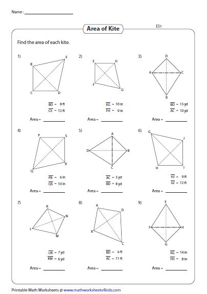 Area Of A Kite Worksheet