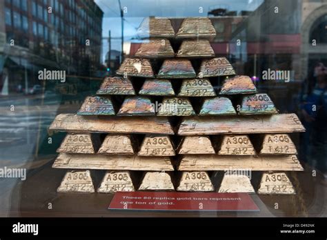 Seattle, USA, gold bars in the window of the Gold Rush Memorial ...