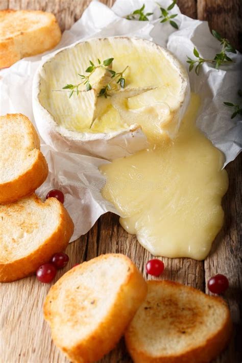 Baked Camembert Cheese with Thyme and Garlic Served with Roasted Stock Photo - Image of diet ...