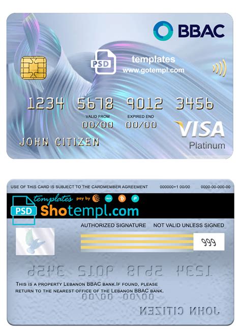 editable template, Lebanon BBAC bank visa platinum card, fully editable template in PSD format ...