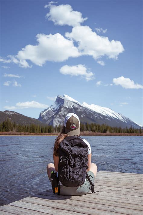 Girl, backpack, pier, lake, mountain, travel, HD phone wallpaper | Peakpx