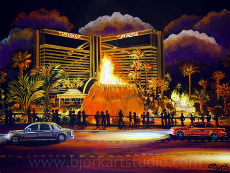 Original Paintings : Las Vegas - Mirage Hotel Volcano Show - 24" x 18" x 3/4"