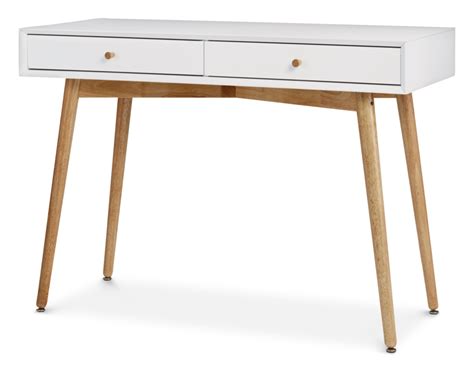 CANVAS Copenhagen 2-Drawer Home Office Writing Console Desk/Table With Wood Legs, White ...